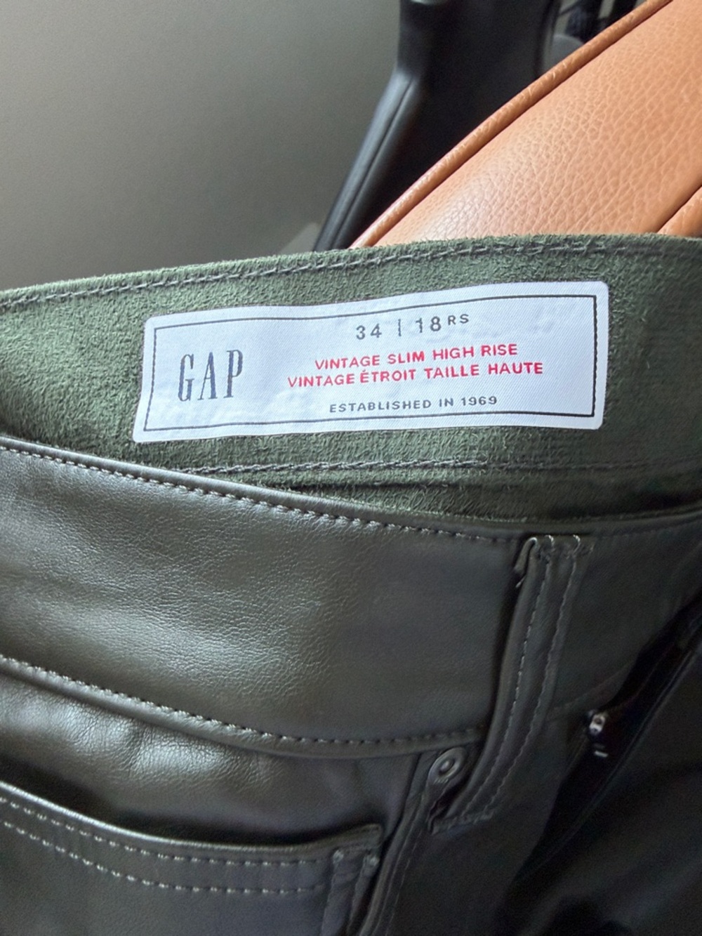 GAP Dark Olive Faux Leather Straight-Leg Pants